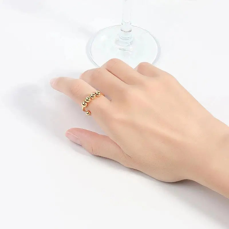 Anxiety Balls Beads Rings For Women Open Spinner Adjustable Finger Ring Stainless Steel Rotating Freely Anti Stress Jewelry Gift