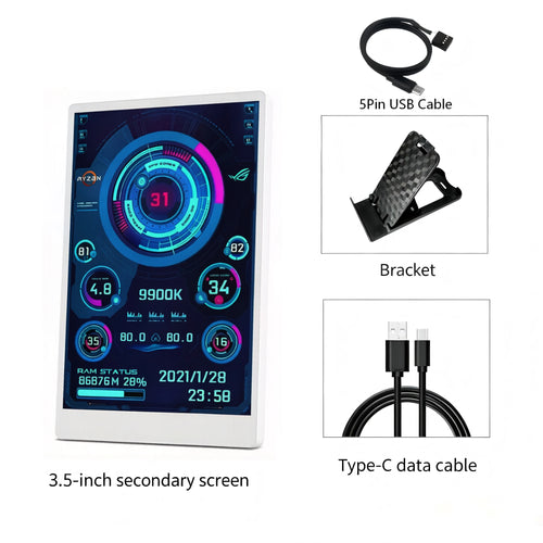 3.5 Inch IPS Type-C Secondary Screen USB Display For CPU GPU RAM HDD Monitor Support AIDA64 For Computer PC