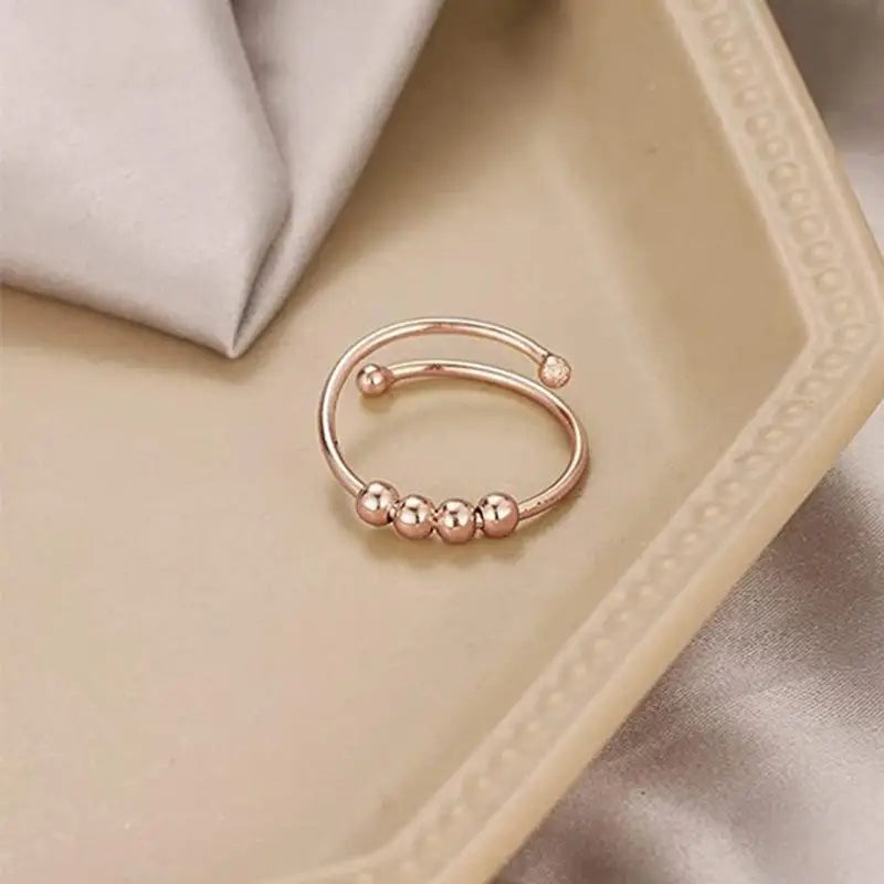 Anxiety Balls Beads Rings For Women Open Spinner Adjustable Finger Ring Stainless Steel Rotating Freely Anti Stress Jewelry Gift