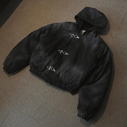 American Fashion Snap Fastener Loose Coat High Street Oversized Hoodie Y2k Retro Harajuku Punk Button Jacket Men Clothing