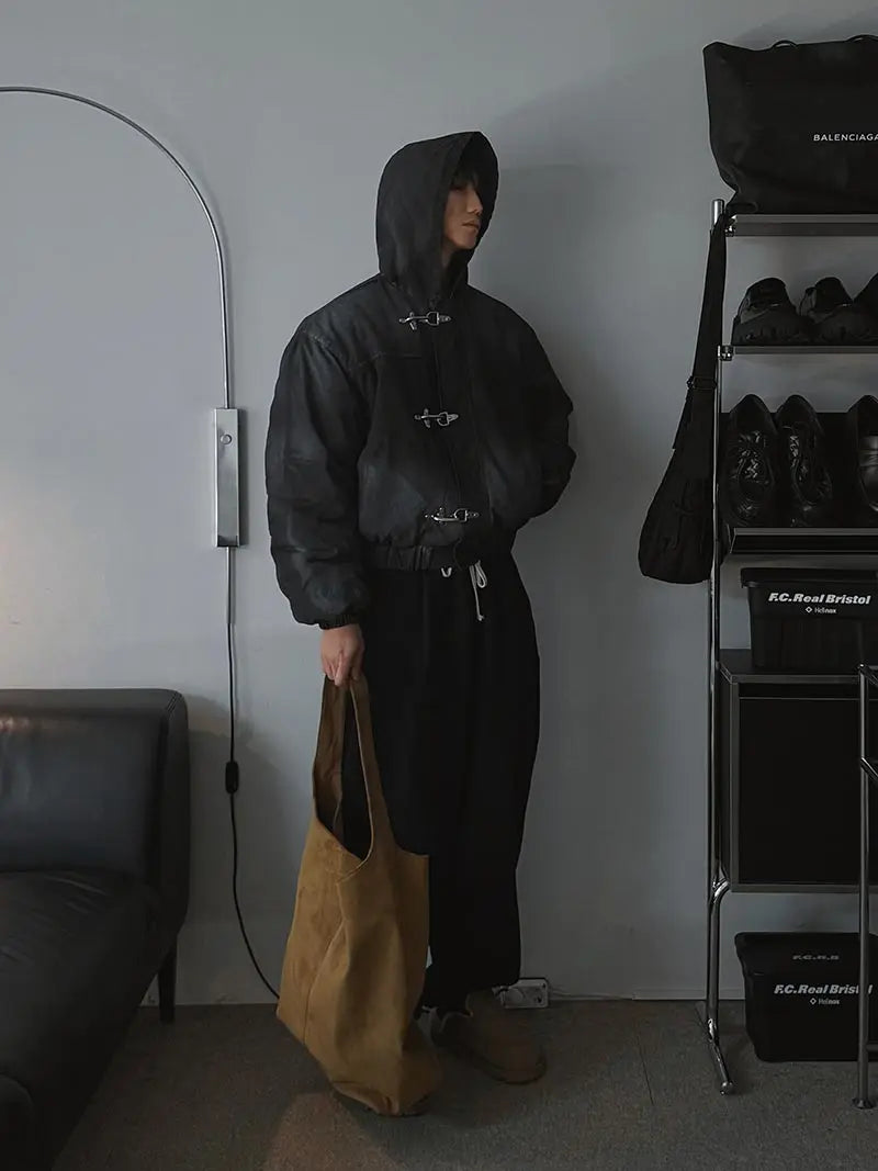 American Fashion Snap Fastener Loose Coat High Street Oversized Hoodie Y2k Retro Harajuku Punk Button Jacket Men Clothing